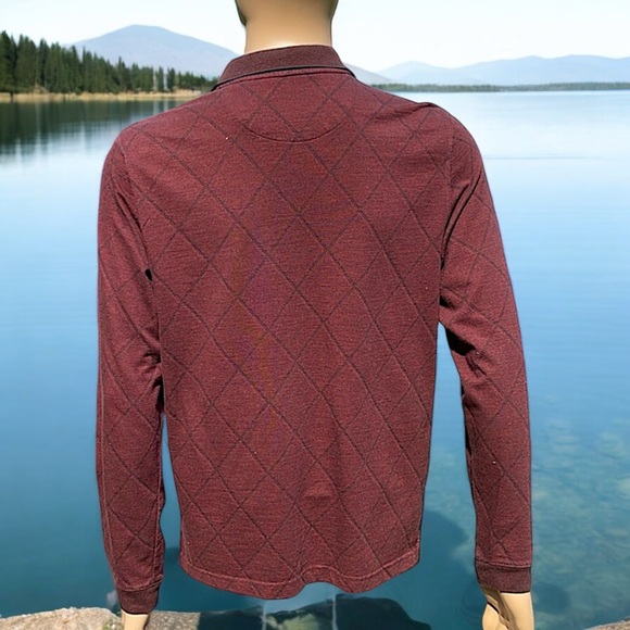 Van Heusen Burgundy Diamond Print Long Sleeve Polo - Picture 13 of 16